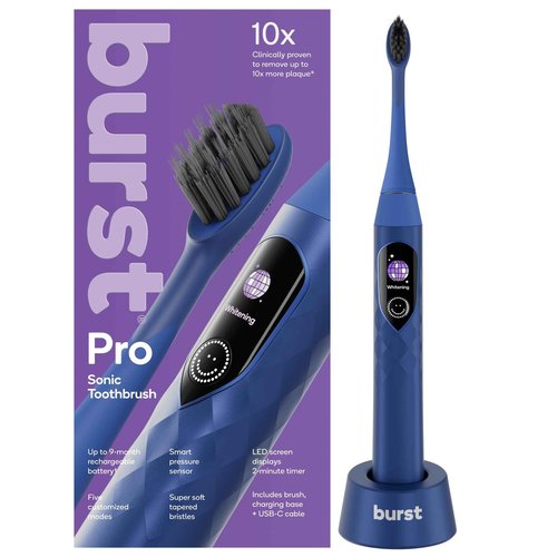 Burst Pro Sonic Advanced Electric Toothbrush for Adults (Blue) | Soft Bristles | 33,000 Vibrations | Long-Lasting Battery and Multiple Brushing Modes