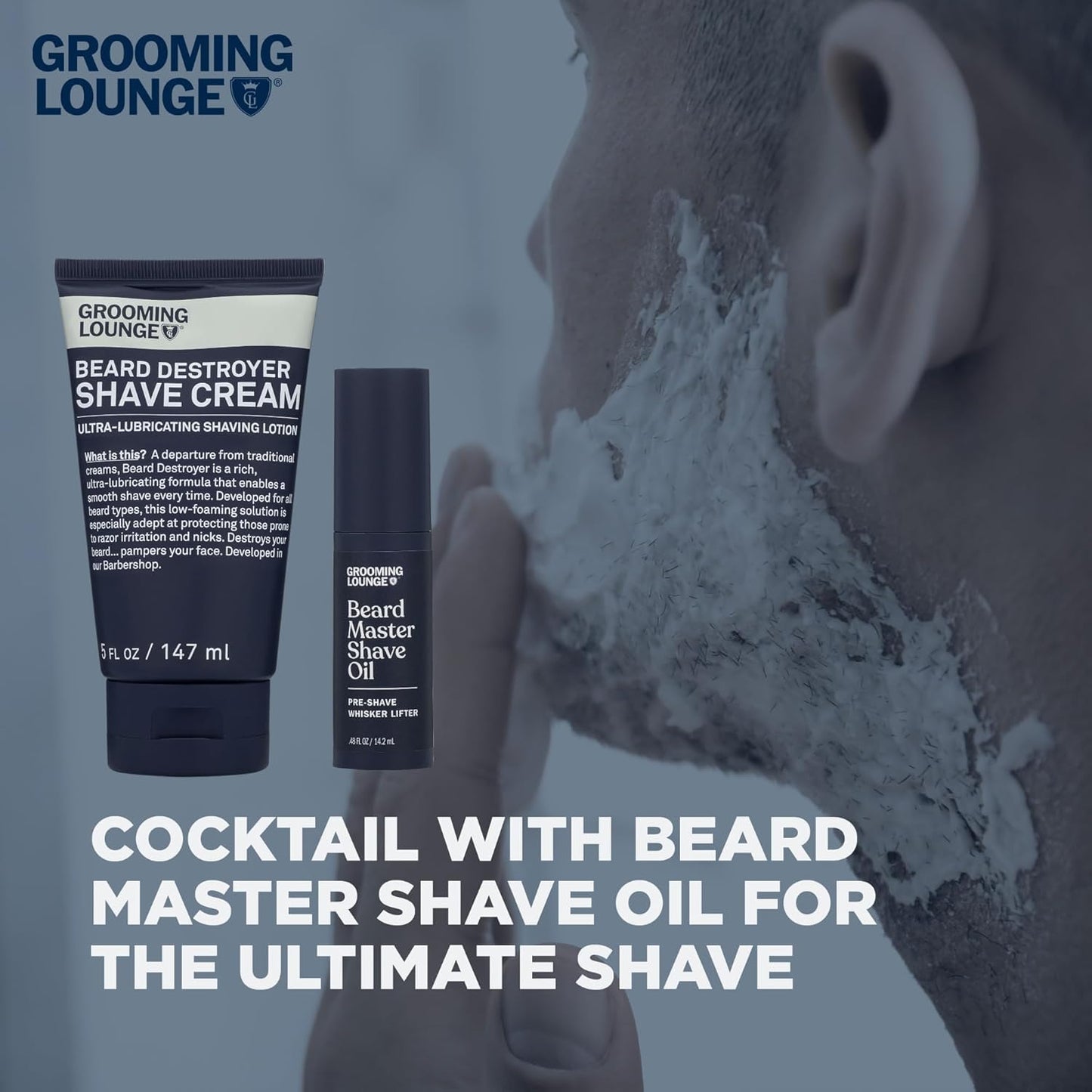 Grooming Lounge Beard Destroyer Shave Cream for Men - Bump, Irritation & Razor Burn Free Shaving Cream Sensitive Skin, Men Beard Care - Soft, Smooth, Easy Glide Low Shaving Foam Lather Formula, 3-Pack