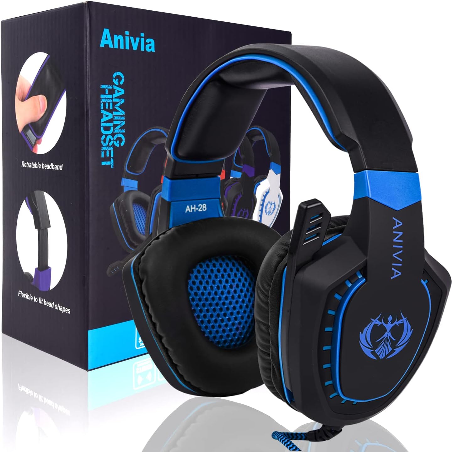 Anivia AH28 Over Ear Headphones Wired Stereo Computer Headsets Gaming Headset with Mic, Bass with Volume Control, Noise Isolating for Multi-Platforms