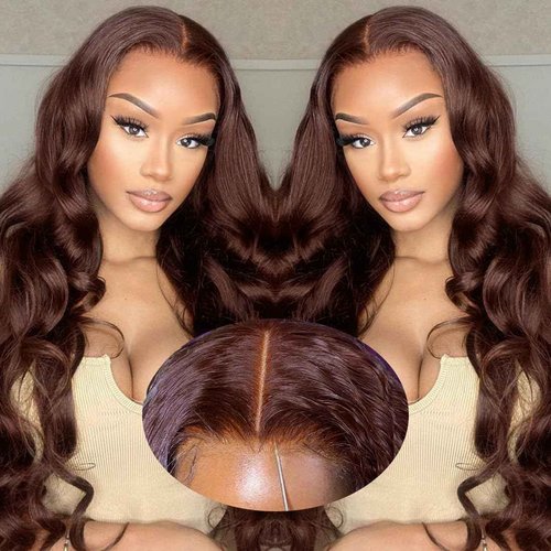 eddfine 250% Density 5x5 HD Lace Closure Wigs Human Hair Glueless Wigs Human Hair Pre Plucked Pre Cut Chocolate Brown Body Wave Lace Front Wigs #4 Glueless Wigs 18 Inch