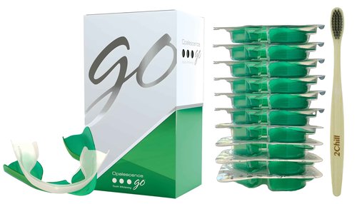 Opalescence Go 15% Mint - Prefilled Teeth Whitening Trays - 15% Hydrogen Peroxide - (10 Treatments) Made by Ultradent Products. Teeth Whitening Kit -Mint - Includes 2Chill Toothbrush 5194-1T