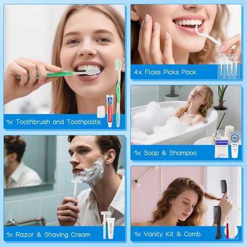 Travel Size Toiletries Kits Disposable Toiletry Set in Bulk, Portable Trial Size Personal Hygiene Care Package Supplies Amenities Essentials for Camping/ Hotel/Guest/Homeless/Charity 9-in-1 (60 Pack)