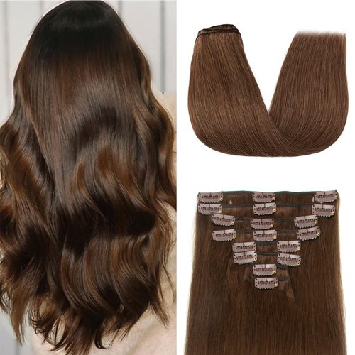 Medium Brown Clip in Hair Extensions Real Human Hair 24 Inch for Women Invisible Straight Seamless Clip in Hair Extensions Human Hair 8pcs Double Weft 90g (#4 Medium Brown, 24 Inch)