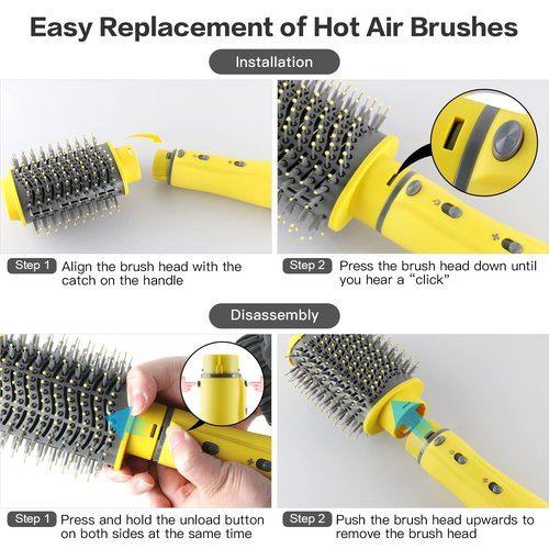 Hair Dryer Brush, Volumizing Styling, WeChip 4 in 1 Detachable Negative Ion Hair Dryer, Blow Dryer Brush for Straightening/Drying/Curling, with Carrying Case (Yellow)
