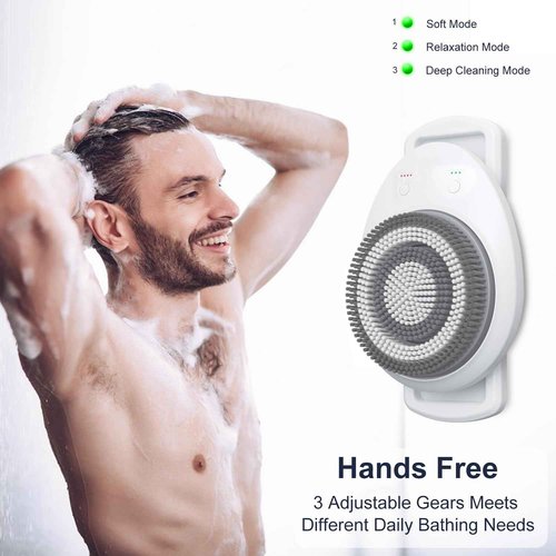 Wall-Mounted Electric Back Scrubber for Shower, 360° Electric Spin Shower Cleaner Brush No Need to Drill for Daily Bath and Deep Cleaning