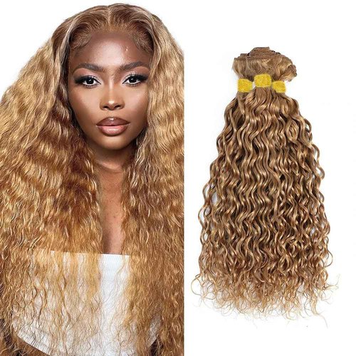 Raivide 30 30 30 Inch Color 27 Bundles Honey Blonde Water Wave Human Hair Bundles Brazilian Color 27 Wet and Wavy Bundles Human Hair Honey Blonde Bundles Hair Weave Unprocessed Virgin Remy Hair