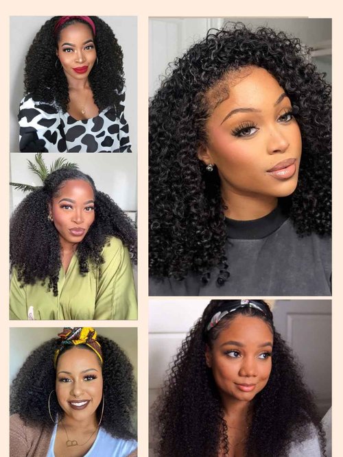 Nadula Afro Kinky Curly Half Wig Human Hair 16 Inch - Glueless Drawstring Wig with 4C Blend Edges, No Leave Out Wear and Go, Natural Look Flip Over Style, Beginner Friendly & Ready to Go Half Wig