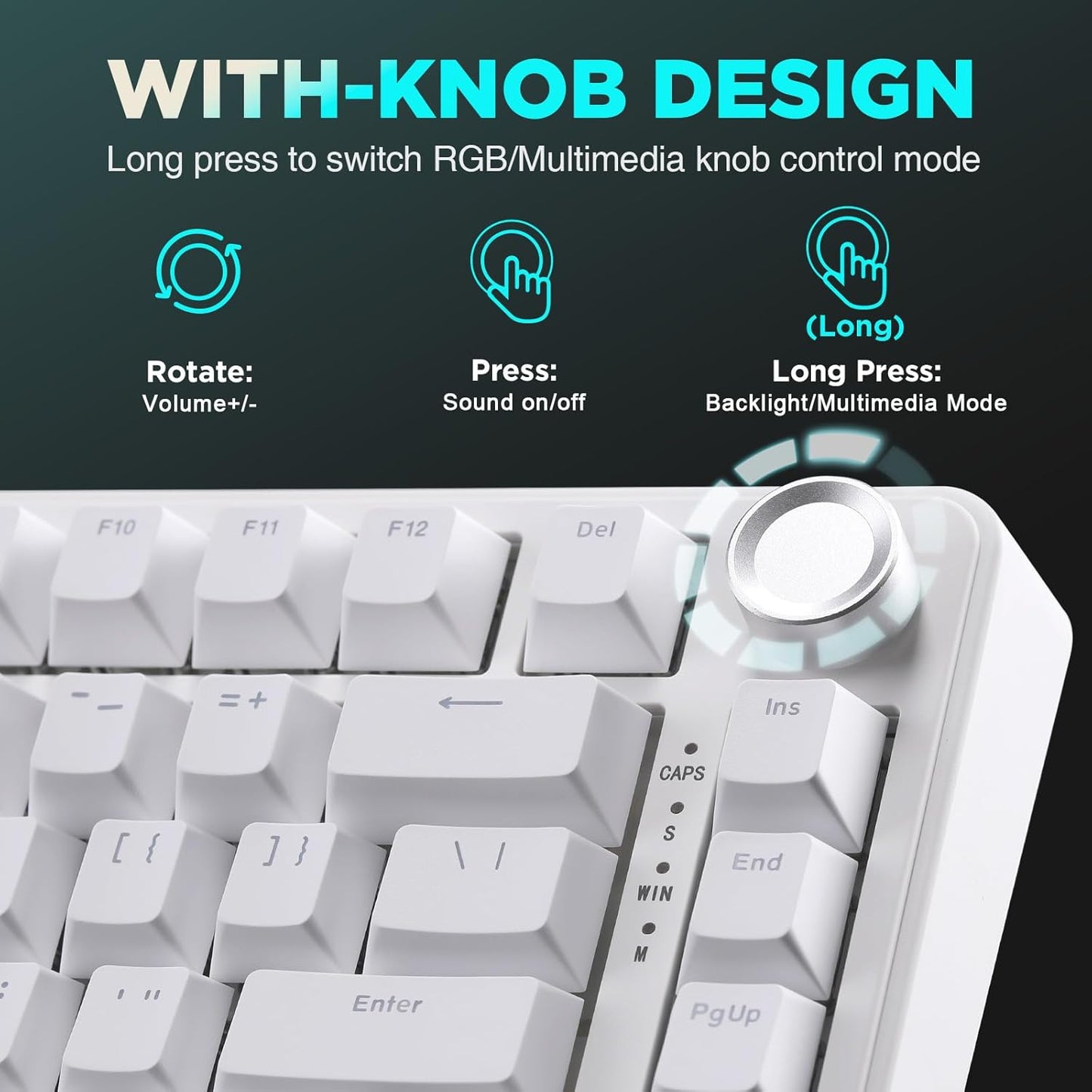 YUNZII B75 Mechanical Keyboard,75% Layout with Knob,Hot Swappable RGB Backlit Gasket Mounted, Creamy Typing, Double-Shot PBT Keycaps,Cherry Profile,for Win/Mac (White, Milk V2 Linear Switch)