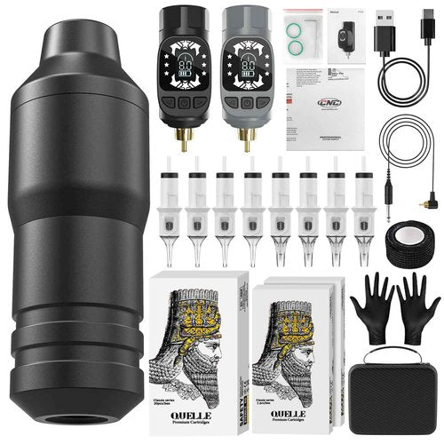 HAWINK Wireless Tattoo Kit Rotary Machine with Wireless 2 Battery Power 30 Mix Needles for Artists and Beginners CNCQ1P155-1