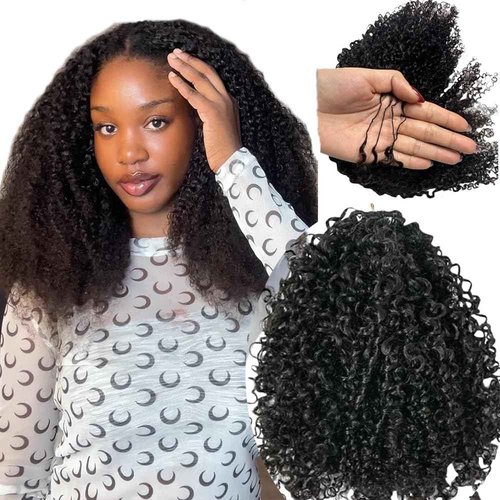 Kinky Curly Crochet Human Hair Extensions Pre-Separated Crochet Hair Multi-Textured Kinky Curly Reusable Micro Twists 16inch 120g (Usually 240g Full Head) Natural Black