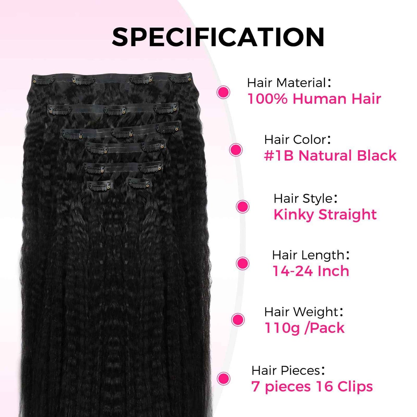 Lashey Invisi Edge Clip in Hair Extensions, 7pcs 110g 16 Inch Natural Black Seamless Clip in Hair Extensions Human Hair Kinky Straight Real Remy Human Hair