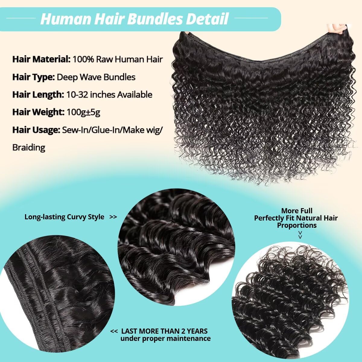 12A Human Hair Bundles 14 16 18 Inch Deep Wave Bundles Human Hair 100% Unprocessed Brazilian Virgin Deep Curly Weave 3 Bundle Water Wavy Hair Extensions Real Human Hair 1B Bundle for Women
