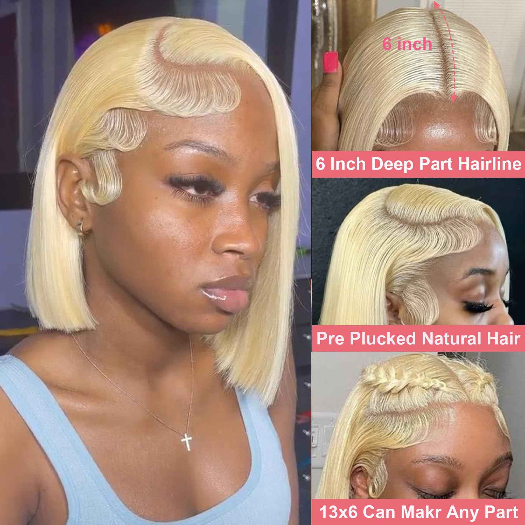 GIRLOFDREAMS Blonde 613 13x6 Lace Front Bob Wig Human Hair Straight Transparent Lace Frontal Wigs Pre Plucked with Baby Hair 180 Density Brazlian Remy Glueless Lace Short Wigs for Black Women
