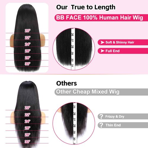 bb face 30 Inch 13x6 Lace Front Wigs Human Hair Pre Plucked 180 Density Straight HD Lace Front Human Hair Wigs for Black Women Glueless 13x6 Lace Frontal Wigs Wet and Wavy