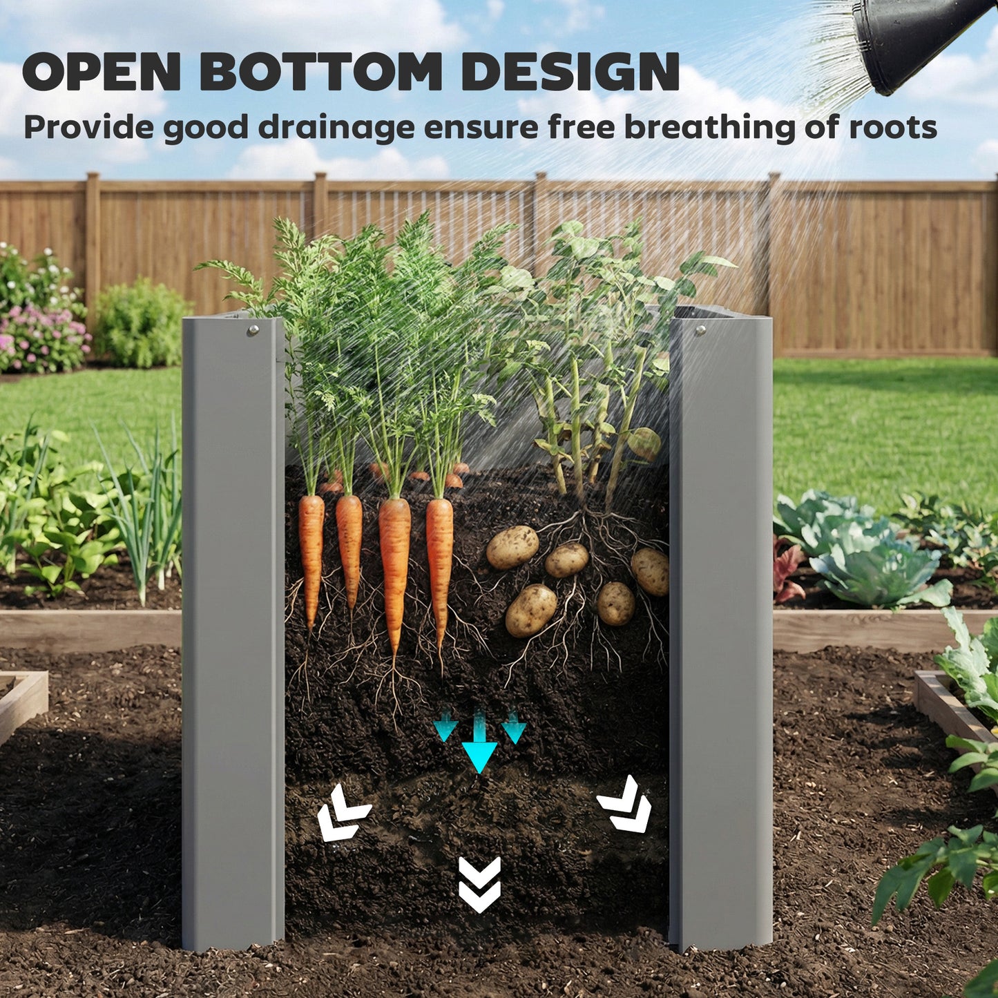 Galvanized Raised Garden Bed Planter Box Outdoor with Gardening Gloves - Gray 1.4x1.4x1.5 ft