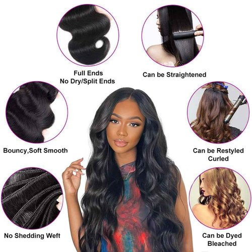 Mosari 15A Raw Human Hair Bundles Body Wave Human Hair, 14 16 18 inches No Tangle Shedding,Triple Lifespan Indian Virgin Hair,Multiple Washes Keep Texture Silky Soft