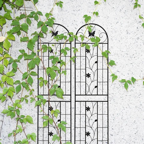 Metal Garden Trellis 2 Pack - 86.7" Rustproof Black Support for Climbing Plants
