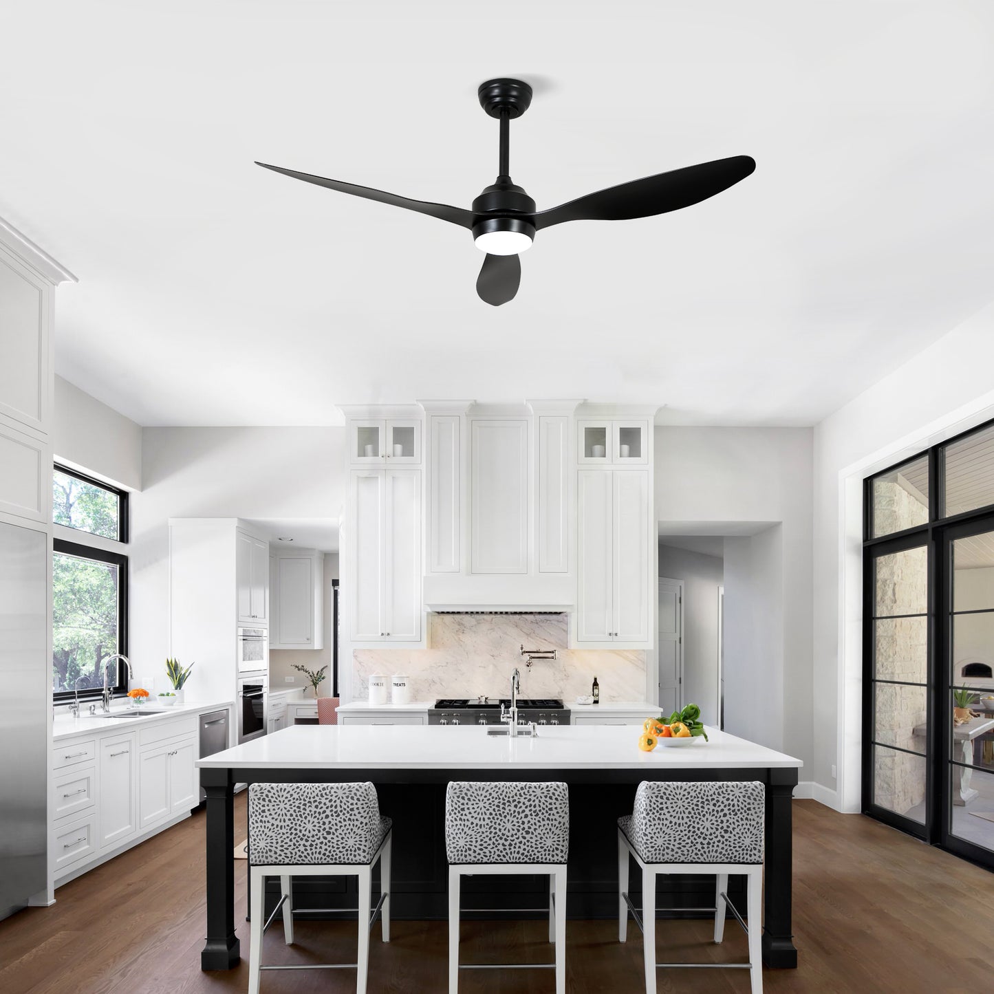 52-Inch Ceiling Fan with Lights - Quiet DC Motor, 6 Speeds, Matte Black