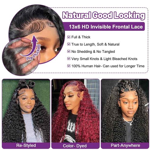 Tosiboy Deep Wave Lace Front Wigs Human Hair Pre Plucked 13x6 Deep Curly Wig Human Hair for Black Women 180% Density Wet and Wavy HD Lace Frontal Wigs Human Hair with Natural Hairline 20 Inch