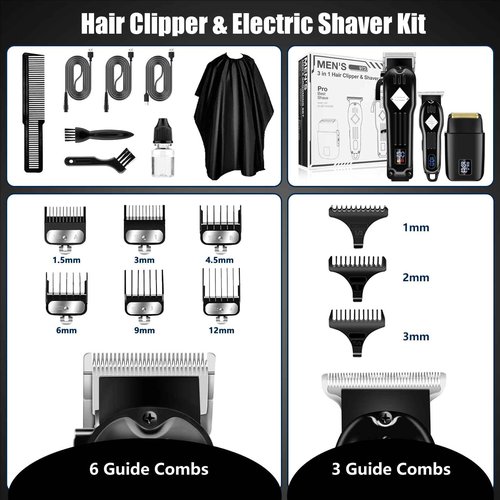 SUNNOW Hair Clippers for Men, Beard Trimmer & Hair Trimmer & Electric Foil Shavers Razor Kit, Hair Cut Machines Men's Beard Grooming Kit for Home, Barber(Black)