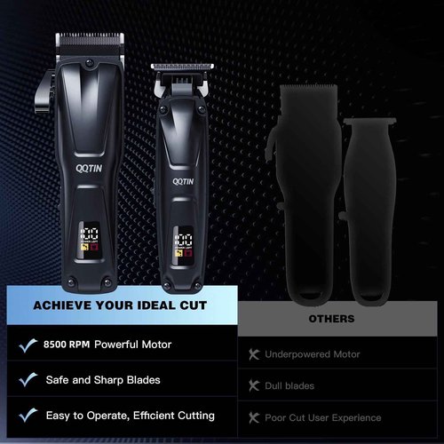 QQTIN Hair Clippers for Men, Cordless Hair Trimmer for Hair Cutting with Long Battery Life, 8500RPM Electric Clippers and Trimmers Set for Self-Haircut and Family Use (Black)
