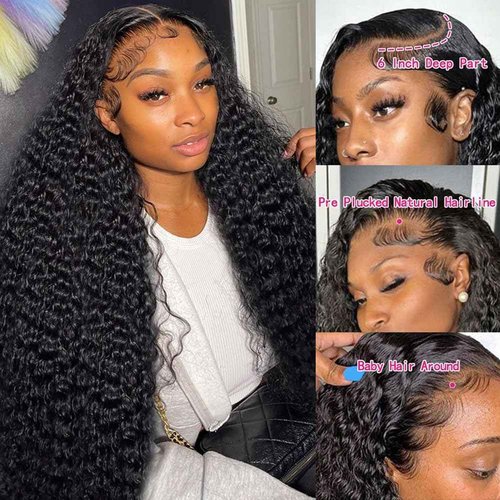 LAPIALA 28 Inch 13x6 Deep Wave Lace Front Wig Human Hair Deep HD Lace Frontal Wigs for Women 200% Density Deep Curly Glueless Wigs with Baby Hair