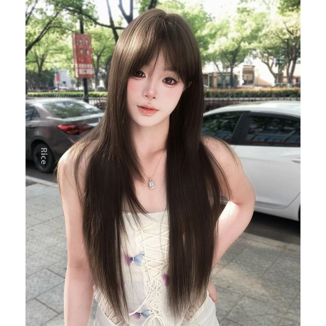 Black Tea-Like Hair Wig - Natural Look Synthetic Hair Extension