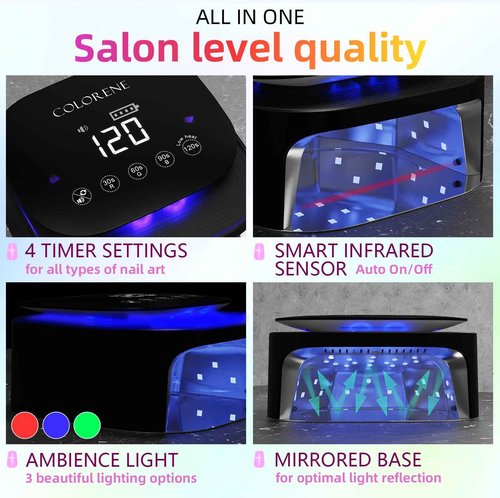 Cordless UV LED Nail Lamp, 60W Rechargeable Nail Dryer Gel Polish Light, Intelligent Auto Sensor LCD Display Nail Lamp, Portable 30 Beads Led Nail Light with 4 Timer Setting (Black)