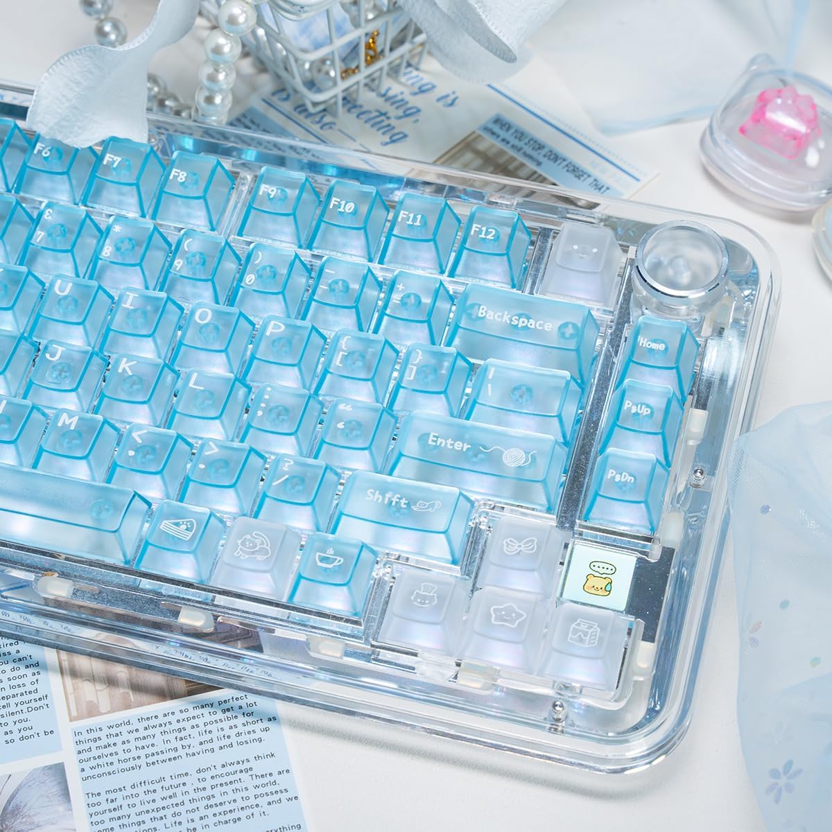 136 Keys Blue Clear Keycaps Cherry Profile Transparent Keycaps Set Fit for 61/64/87/104/108 Cherry Mx Switches Mechanical Keyboard