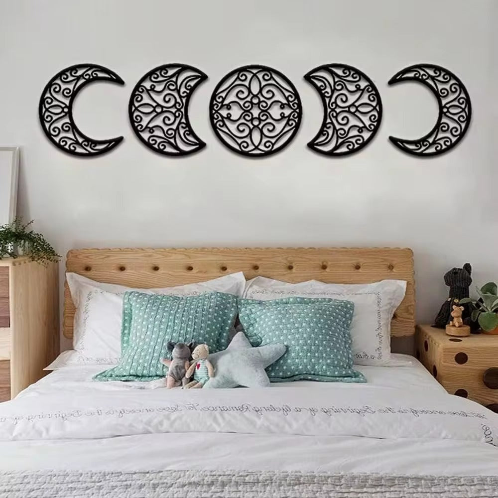 Crescent Moon Wall Art Set of 5 - Wrought Iron Decor