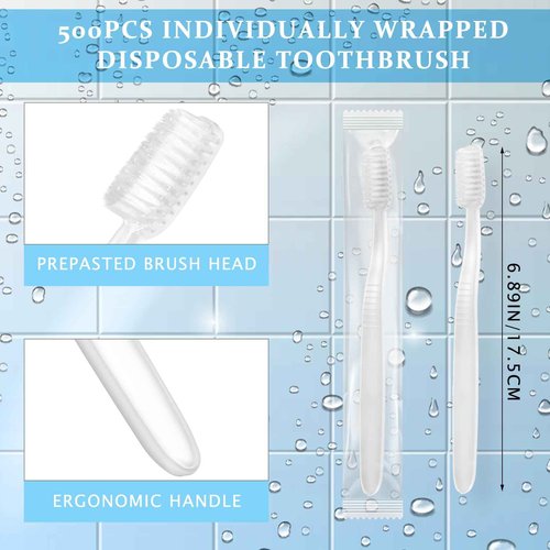 Tioncy 500 Pack Prepasted Disposable Toothbrushes Individual Wrapped Toothbrushes Soft Bristle Travel Toothbrush Single Use Wrapped for Hotel, Camp, Travel and Gift for The Homeless