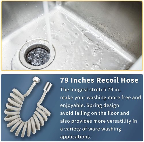 CECEFIN Kitchen Sink Sprayer Hose Attachment for Faucet, Kitchen Faucet Head Replacement w/ 79" Recoil Hose and Holder, Pressurized Water Saving Aerator & Diverter Valve, Faucet Sprayer Attachment Set
