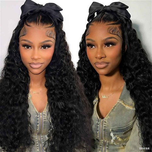 HONEY CROWN 13x6 Burmese Curly Lace Front Wigs Human Hair 180% Density Pre Braided Wig Water Wave HD Transparent Glueless Lace Frontal Wigs for Black Women Pre Plucked with Spiral End (24 Inch)