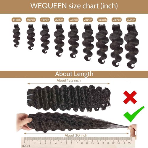 Wequeen 16A Body Wave Human Hair Bundles 16 18 20 Inch 100% Unprocessed Brazilian Virgin Hair Quick Weave Bundles Human Hair Extensions Real Human Hair, Natural Black