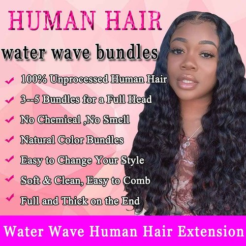 Water Wave Hair Bundles 100% Unprocessed Brazilian Virgin Weave 3 Bundles Human Hair 10 12 14 Inch Wet and Wavy Bundles Human Hair…