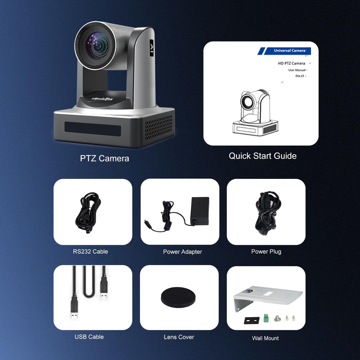 zowietek PTZ Camera, AI Auto Tracking 1080P60 PoE, 20X Optical Zoom, 3G-SDI HDMI USB3.0 LAN, Live Streaming for Church Meeting Education Sport Hospital Wedding