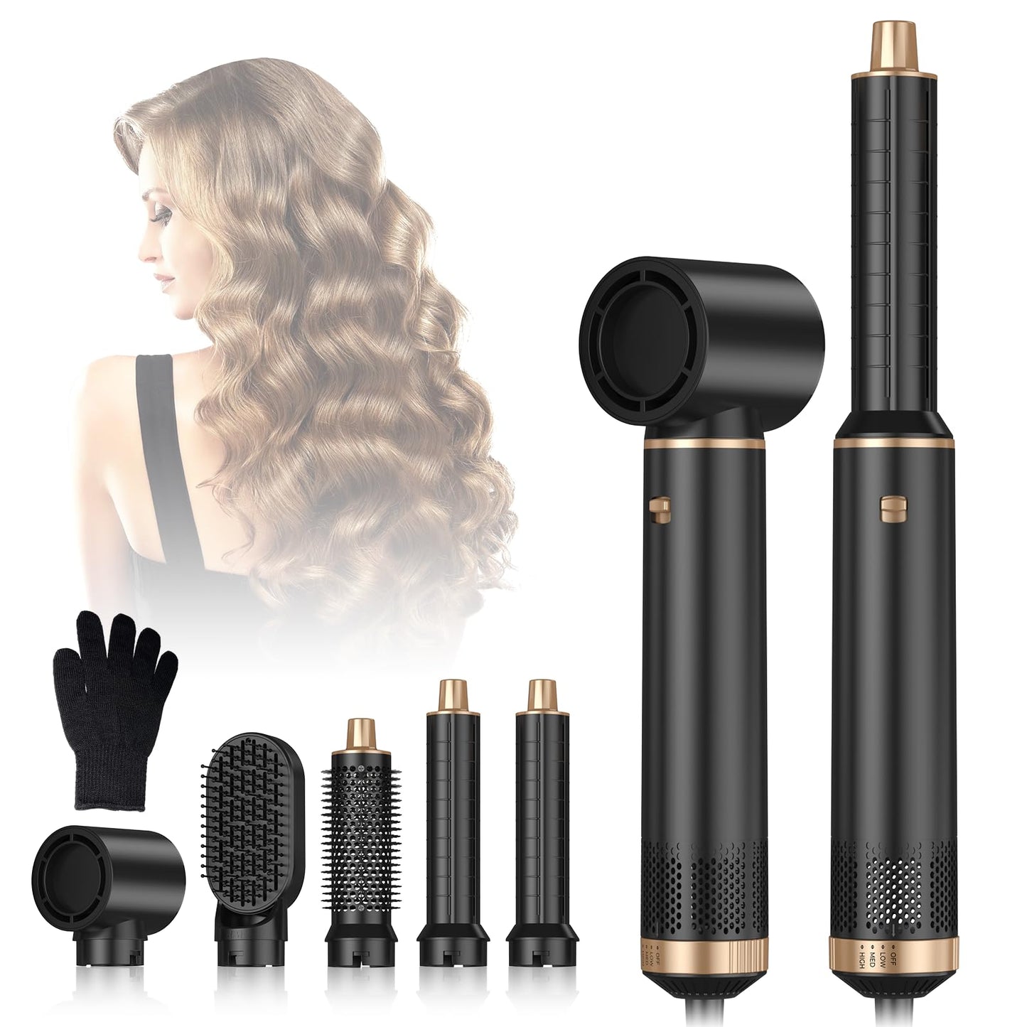 5 in 1 Blow Dryer Brush, Upgrade Hair Dryer Brush Air Curler Air Curling Wrap Styler, Detachable Hot Air Brush Negative Ion Curling Brush Iron, Hair Styling Tools for Drying Curling Straightening