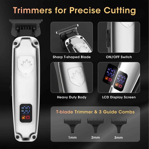 QREEYX Professional Hair Clippers for Men, Cordless Hair Clippers T-Blade Trimmer Nose Hair Trimmer Electric Shaver Set, Haircut Grooming Kit with LED Display, for Barber, Ideal Gift for Him