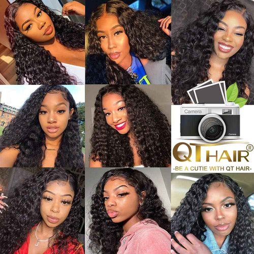 QTHAIR 16A loose Deep Wave Bundles with Closure for Black Women(12 14 16+10)100% Unprocessed Brazilian Deep Wave Human Hair 3 Bundles with 4X4 Lace Closure Free Part Natural Color