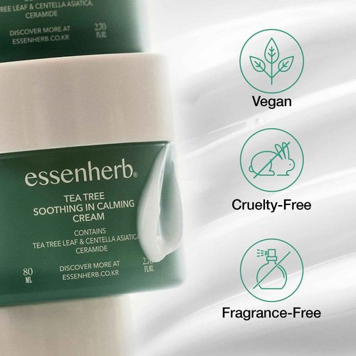 ESSENHERB Tea Tree Soothing In Calming Cream | Tea Tree Moisturizer | Calming Cream for Dry, Sensitive, All Skin Types, Korean Skincare (2.70oz * 3 Pack)
