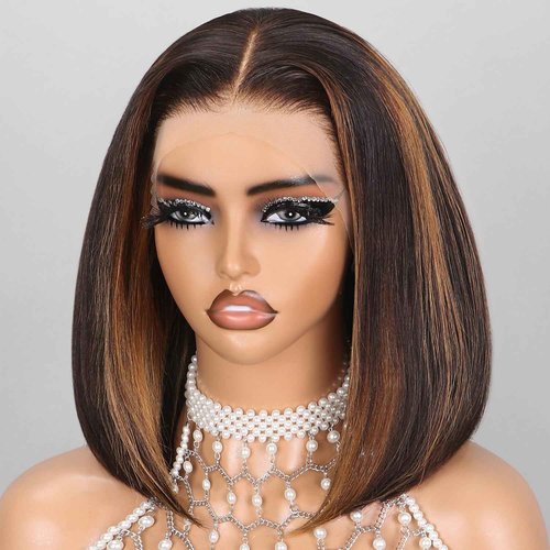 SUPERLOOK FB30 Ombre Bob Wig Human Hair Real 210% Density Ready to Go Glueless Wig 12a Straight Highlight Bob Wigs Human Hair Pre Cut Lace Pre Bleached Tiny Knots (12inch, 13x4 FB30 Bob)