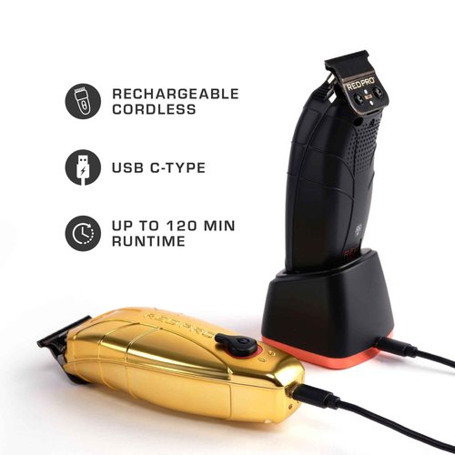 RED Pro Professional Cordless Hair Finishing Trimmer for Men, Electric Rechargeable Wireless Beard Detailer for Barbers and Stylists, Diamond Like Carbon Coated T-Blade with Zero Gapped (Matte Gold)