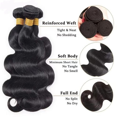 Body Wave Bundles Human Hair 20 22 24 Inch Human Hair Bundle 100% Unprocessed Brazilian Virgin Hair 3 Bundles Human Hair Extensions for Black Women Natural Color