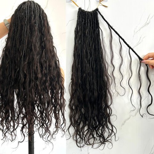 Francesca Hair Pre-looped Crochet Boho Faux Locs with Human Hair body wave Ends Boho Hair Braids Goddess Dreadlocks Hair for Black Women Natural Color 22 Inch (Pack of 1)