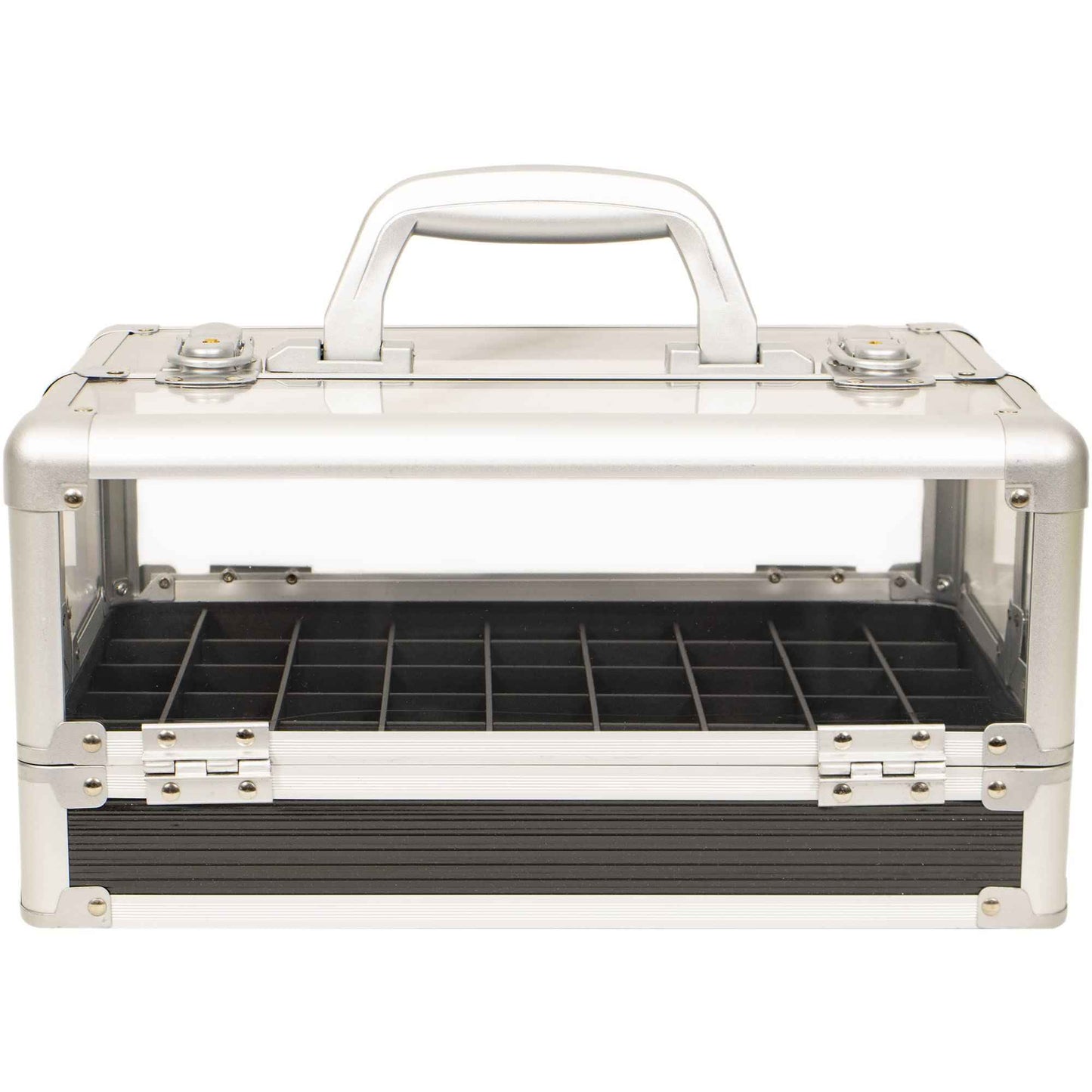 JC Beauty 7 in 1 Professional Interchangeable Rolling Makeup Nail Tech Train Case Travel Storage Clear Acrylic, Black Stripe