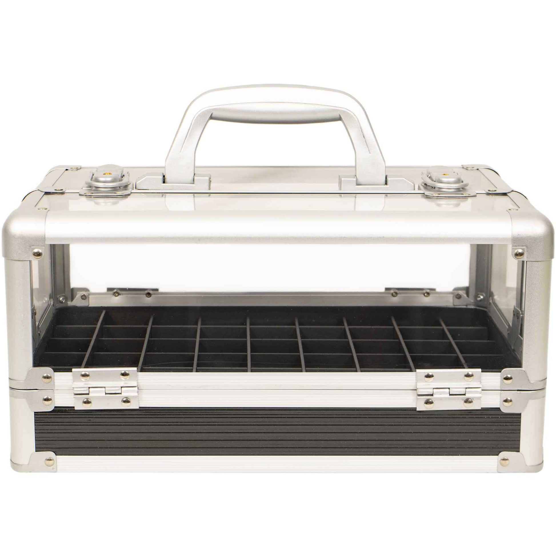 JC Beauty 7 in 1 Professional Interchangeable Rolling Makeup Nail Tech Train Case Travel Storage Clear Acrylic, Black Stripe