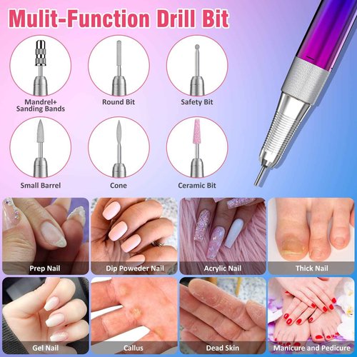 Ecagewill Portable 35000RPM Nail Drill Machine Gradient Color Electric Nail File with TFT Display Rechargeable Efile Professional Nail Drills for Gel Nails for Manicure Pedicure