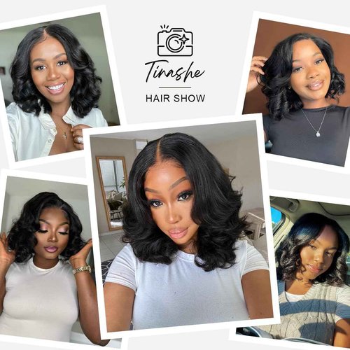 Tinashe Glueless Bob Wigs Human Hair Pre plucked Pre Cut Natural Black Loose Body Wave short Wig 5x6 Lace Pre-Bleached Knots HD Lace Front Wigs Human Hair for Black Women -12inch