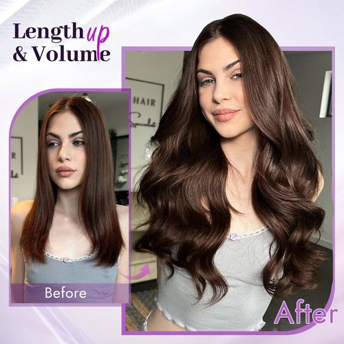 Starmo Clip in Extensions Real Human Hair Dark Brown Remy Lace Weft 18 Inch 7PCS 120g for Women