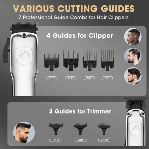Dumite Hair Clippers for Men,4 in 1 Professional Hair Clippers T-Blade Trimmer Electric Foil Shaver Nose Hair Trimmer Set,Cordless Barber Hair Cutting Men’s Grooming Kit LCD Display Gifts (Silver)